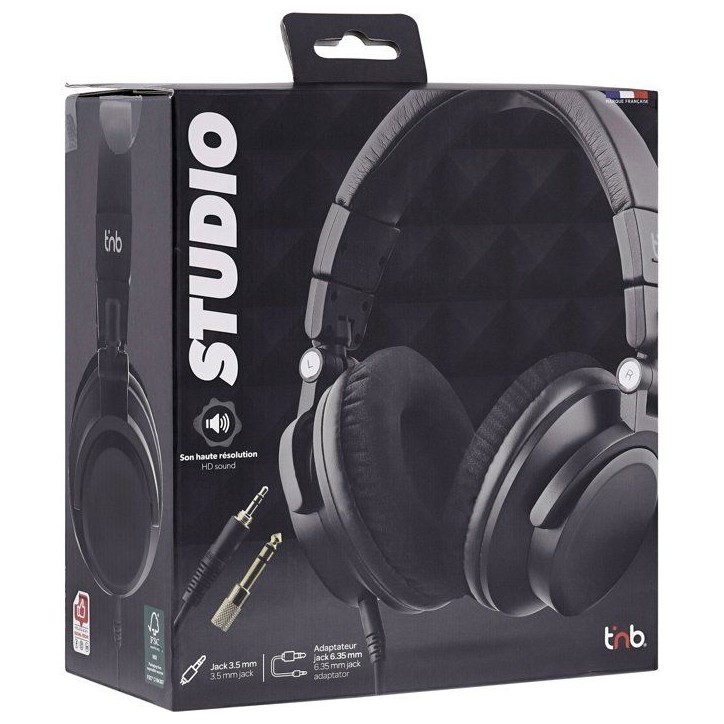 Casque filaire monitoring - T'nb - Studio - Jack 3,5mm + 6,35mm - Arceau réglable - Pliable - Noir Casque filaire monitoring - T'nb - Studio - Jack 3,5mm + 6,35mm - Arceau réglable - Pliable - Noir