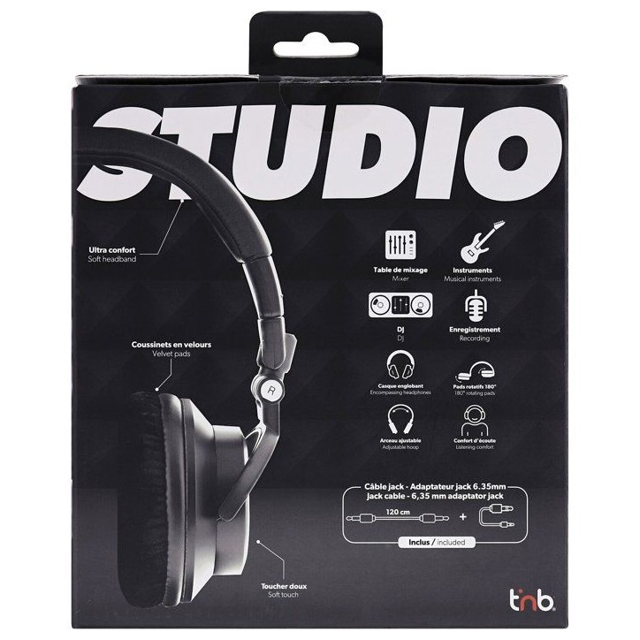 Casque filaire monitoring - T'nb - Studio - Jack 3,5mm + 6,35mm - Arceau réglable - Pliable - Noir Casque filaire monitoring - T'nb - Studio - Jack 3,5mm + 6,35mm - Arceau réglable - Pliable - Noir