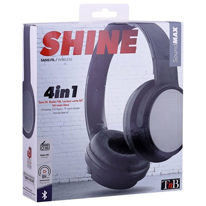 Casque 4 en 1 - T'nb - Shine 3 - Sans fil/filaire/lecteur de cartes SD/FM - Bluetooth - Autonomie 8h - Noir