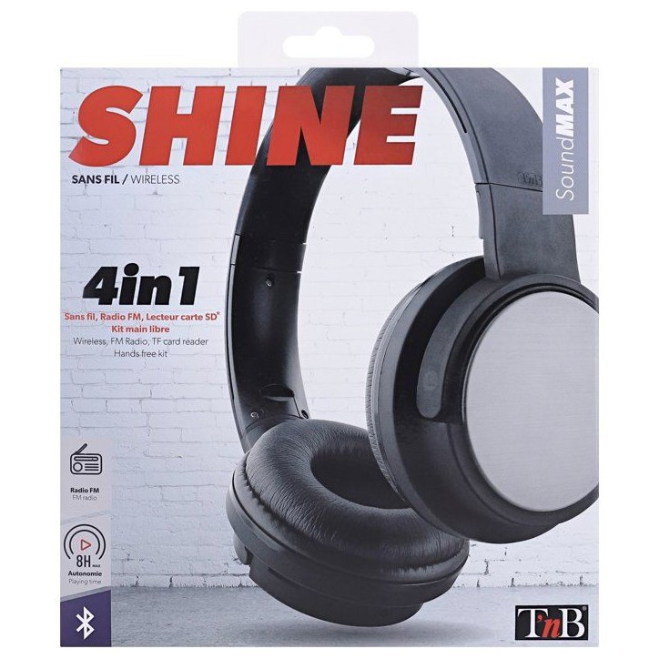 Casque 4 en 1 - T'nb - Shine 3 - Sans fil/filaire/lecteur de cartes SD/FM - Bluetooth - Autonomie 8h - Noir
