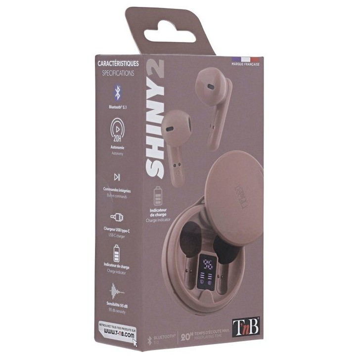 Ecouteurs sans fil TWS - T'nb - Shiny 2 - Boîtier de charge inclus - Bluetooth - Autonomie 20h - Contrôle tactile - Rose Ecouteurs sans fil TWS - T'nb - Shiny 2 - Boîtier de charge inclus - Bluetooth - Autonomie 20h - Contrôle tactile - Rose