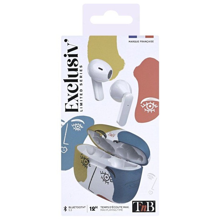Ecouteurs sans fil - T'nb - Exclusiv' - ART 3 - Boîtier de charge inclus - Bluetooth - Autonomie 12h - Contrôle tactile - Blan Ecouteurs sans fil - T'nb - Exclusiv' - ART 3 - Boîtier de charge inclus - Bluetooth - Autonomie 12h - Contrôle tactile - Blan