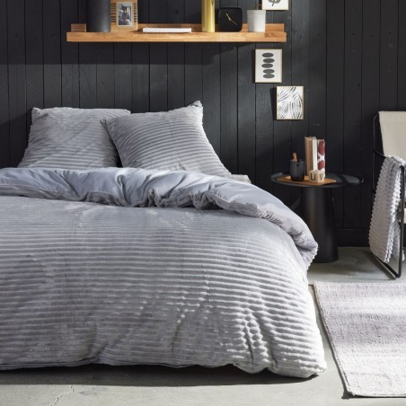 Parure de lit - TODAY - Cotelé - 2 personnes - 220 x 240 cm - Gris un