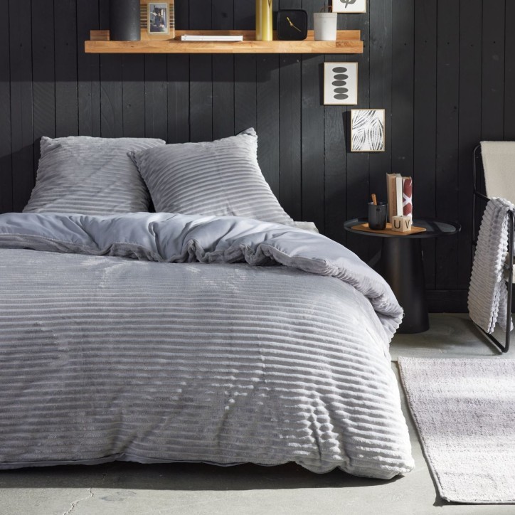 Parure de lit - TODAY - Cotelé - 2 personnes - 220 x 240 cm - Gris uni Parure de lit - TODAY - Cotelé - 2 personnes - 220 x 240 cm - Gris uni