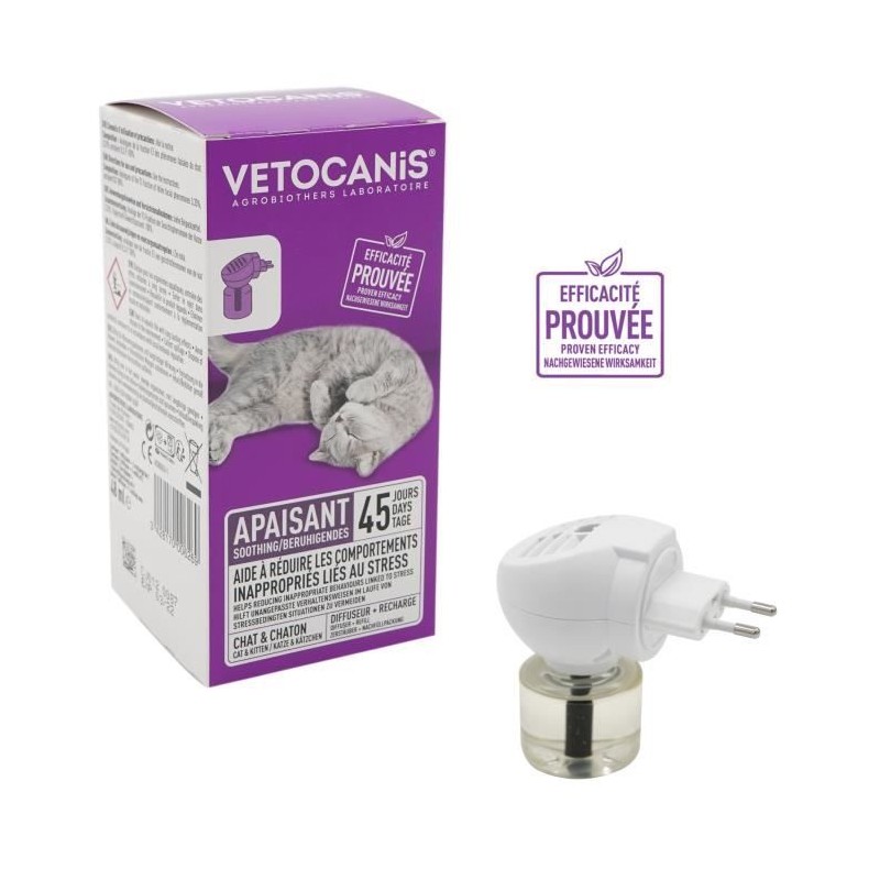 VETOCANIS Diffuseur + Recharge anti-stress pour chat - Efficace 45 jou VETOCANIS Diffuseur + Recharge anti-stress pour chat - Efficace 45 jou