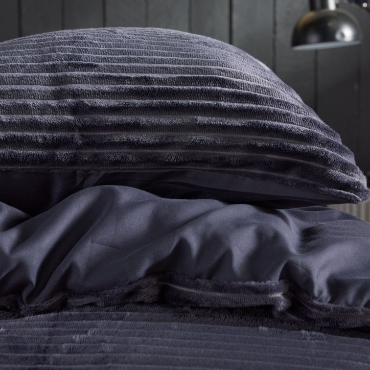 Parure de lit - TODAY - Cotelé - 2 personnes - 220 x 240 cm - Gris anthracite uni