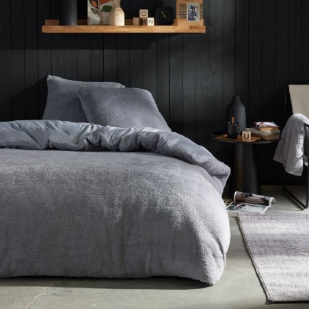 Parure de lit - TODAY - Teddy - 2 personnes - 220 x 240 cm - Gris uni