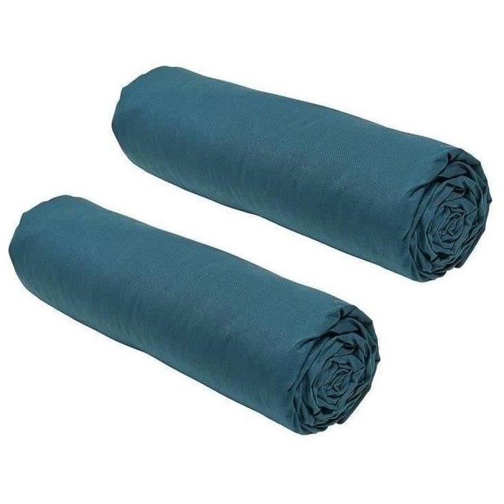 Lot de 2 draps housses TODAY Essential - 140 x 190 cm - 2 personnes - 100% Coton - Paon