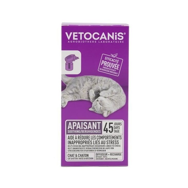 VETOCANIS Diffuseur + Recharge anti-stress pour chat - Efficace 45 jours