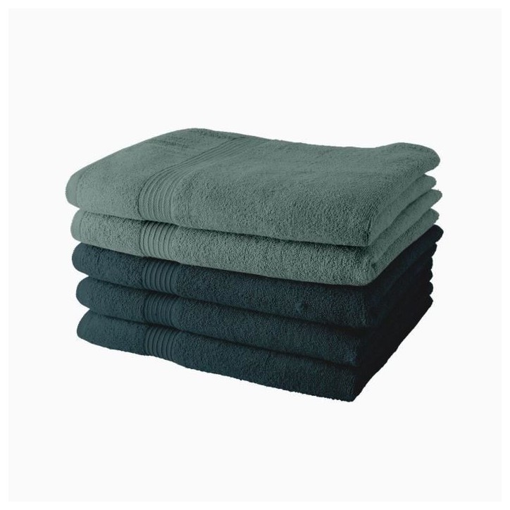 Lot de 5 Draps de Bain TODAY 70x130 cm 100% Coton - 3 paon + 2 celadon Lot de 5 Draps de Bain TODAY 70x130 cm 100% Coton - 3 paon + 2 celadon