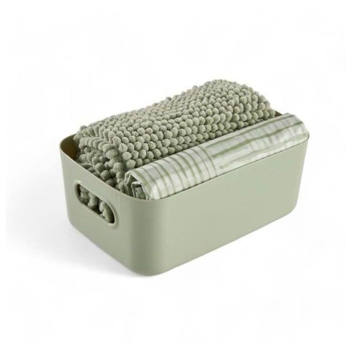 Set de douche - TODAY - UTILITY - Panier, tapis, rideau - Green Set de douche - TODAY - UTILITY - Panier, tapis, rideau - Green
