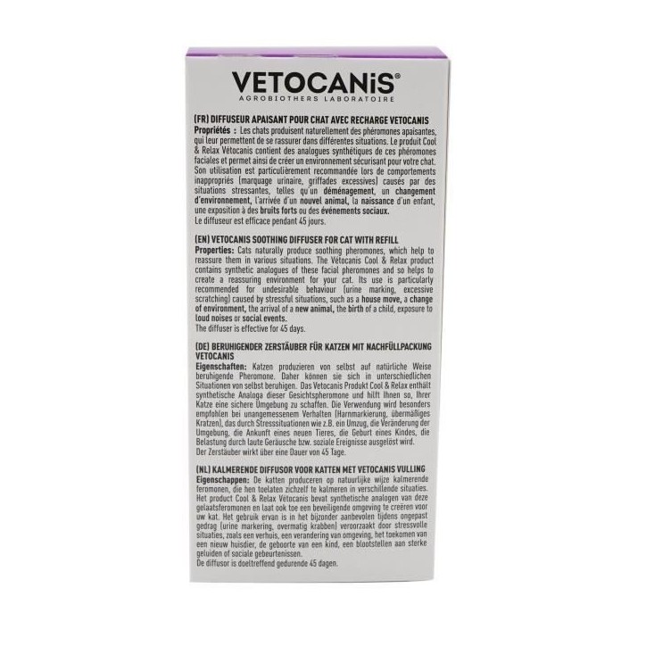 VETOCANIS Diffuseur + Recharge anti-stress pour chat - Efficace 45 jours
