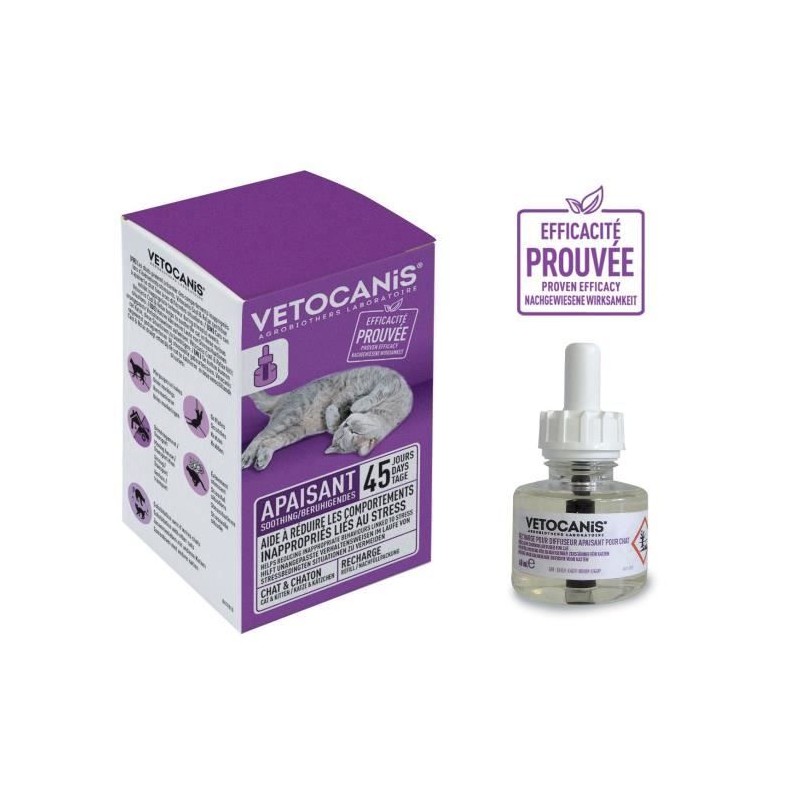 VETOCANIS Recharge pour diffuseur anti-stress pour chat - Efficace 45 VETOCANIS Recharge pour diffuseur anti-stress pour chat - Efficace 45