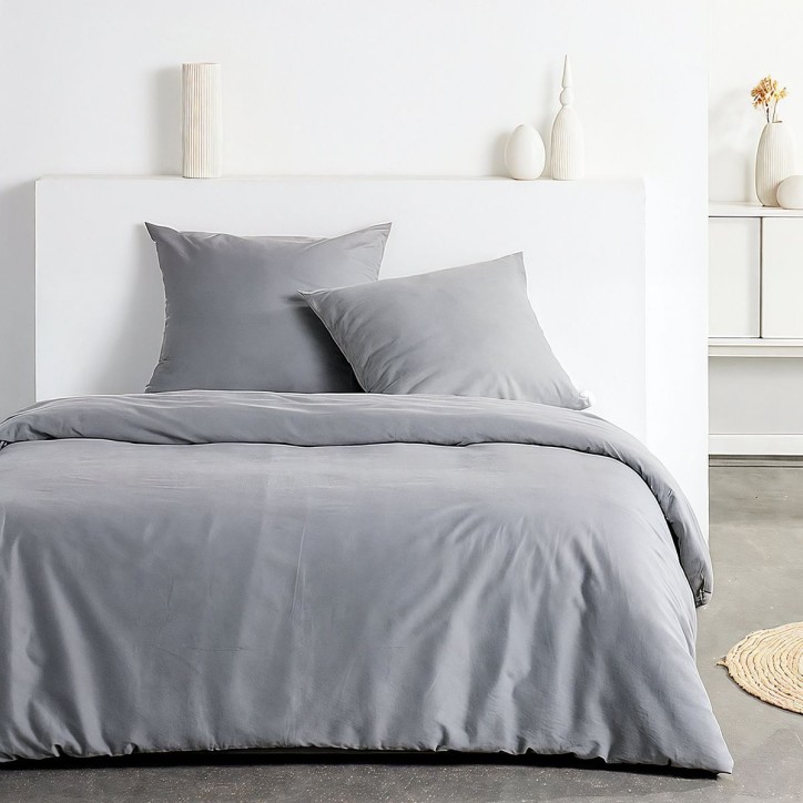 Parure de lit - TODAY - Essential - 2 personnes - 220 x 240 cm - Effet crépon gris Parure de lit - TODAY - Essential - 2 personnes - 220 x 240 cm - Effet crépon gris