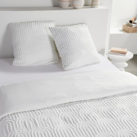 Parure de lit - TODAY - Essential - 2 personnes - 220 x 240 cm - Effet tufté graphique blanc