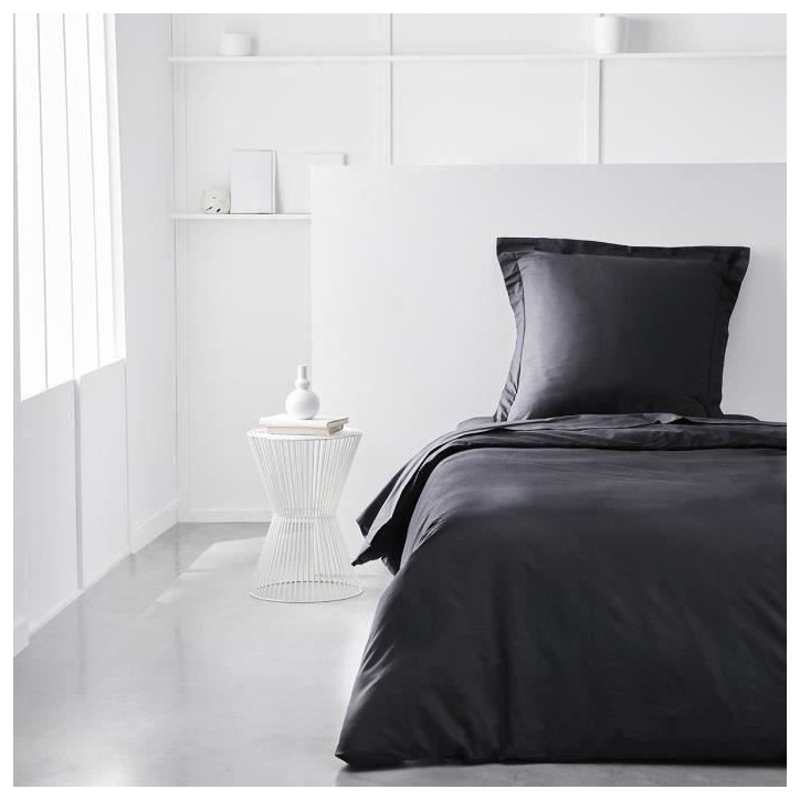 Housse de couette TODAY Essential - 140 x 200 cm - 1 personne - 100% Coton uni - Fusain Housse de couette TODAY Essential - 140 x 200 cm - 1 personne - 100% Coton uni - Fusain