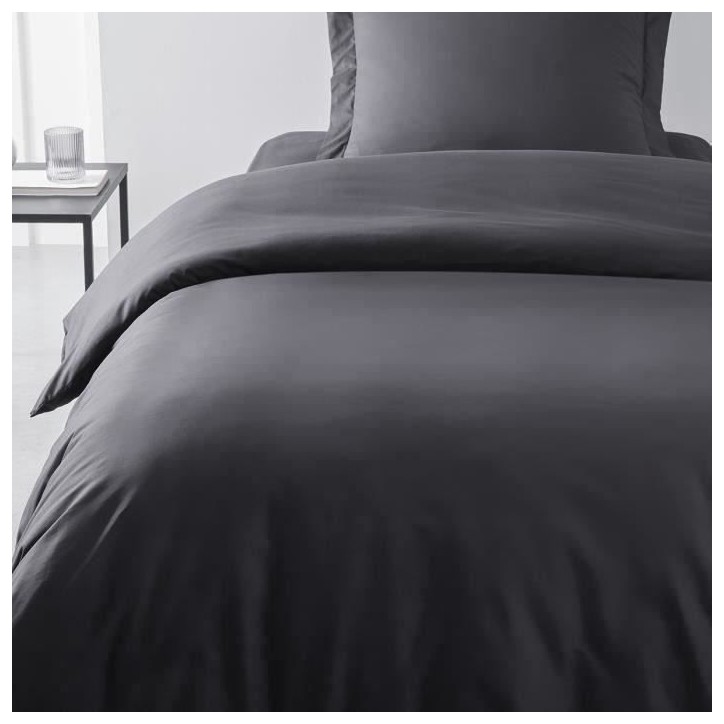 Housse de couette TODAY Essential - 140 x 200 cm - 1 personne - 100% Coton uni - Fusain Housse de couette TODAY Essential - 140 x 200 cm - 1 personne - 100% Coton uni - Fusain