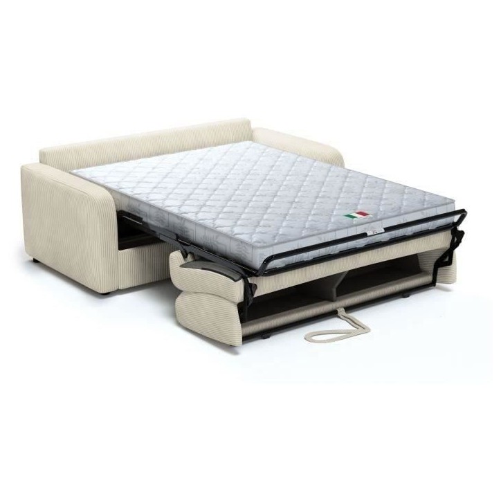Canapé convertible express - 3 places - TOM - Velours côtelé beige - 185 x 100 x 87 cm