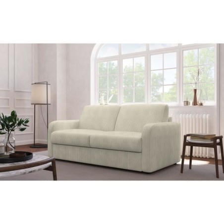 Canapé convertible express - 3 places - TOM - Velours côtelé beige - 185 x 100 x 87 cm