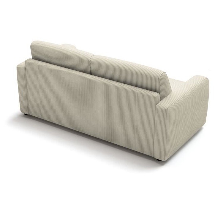 Canapé convertible express - 3 places - TOM - Velours côtelé beige - 185 x 100 x 87 cm
