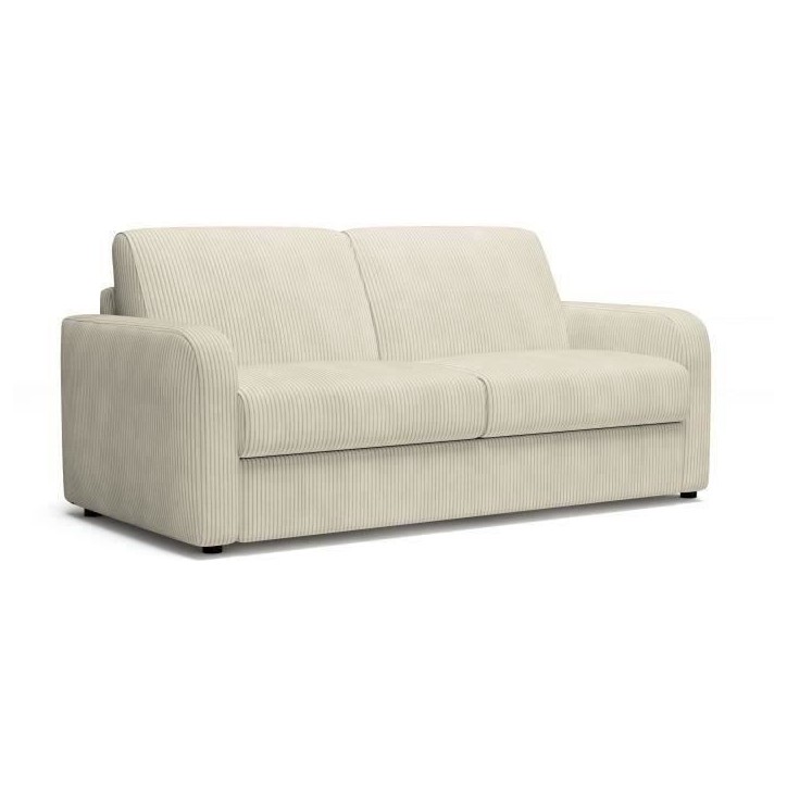 Canapé convertible express - 3 places - TOM - Velours côtelé beige - 185 x 100 x 87 cm