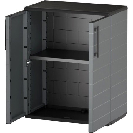 Armoire basse - TOOD - 2 portes + 1 étagere en polypropylene - 68 x 37 x H.84 cm - Gris