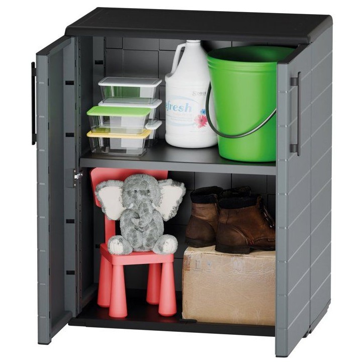 Armoire basse - TOOD - 2 portes + 1 étagere en polypropylene - 68 x 37 x H.84 cm - Gris Armoire basse - TOOD - 2 portes + 1 étagere en polypropylene - 68 x 37 x H.84 cm - Gris