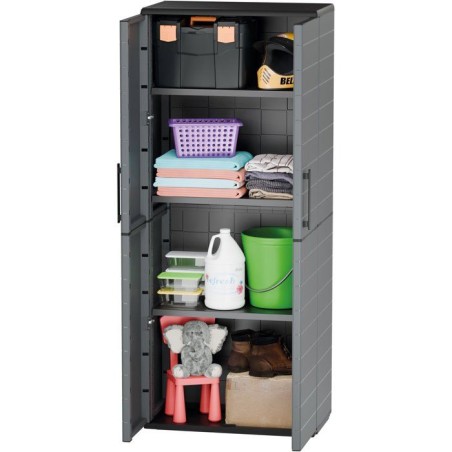 Armoire haute - TOOD - 2 portes + 3 étgageres en polypropylene - 68 x 37 x H.163 cm - Gris