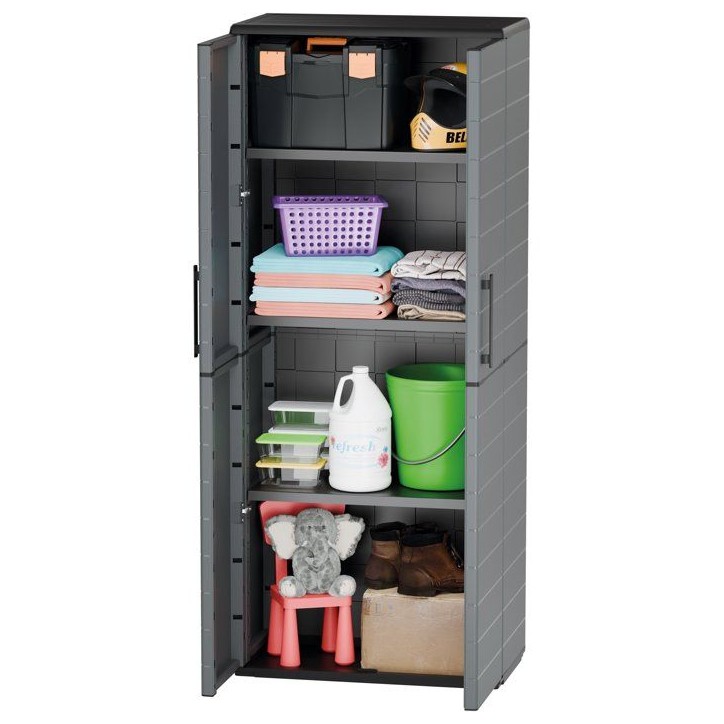 Armoire haute - TOOD - 2 portes + 3 étgageres en polypropylene - 68 x 37 x H.163 cm - Gris Armoire haute - TOOD - 2 portes + 3 étgageres en polypropylene - 68 x 37 x H.163 cm - Gris