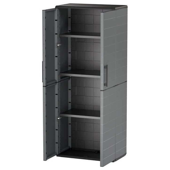Armoire haute - TOOD - 2 portes + 3 étgageres en polypropylene - 68 x 37 x H.163 cm - Gris Armoire haute - TOOD - 2 portes + 3 étgageres en polypropylene - 68 x 37 x H.163 cm - Gris