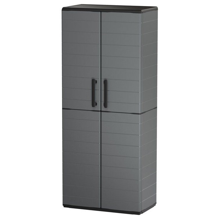 Armoire porte-balai - TOOD - 2 portes + 3 étgageres en polypropylene - 68 x 37 x H.163 cm - Gris Armoire porte-balai - TOOD - 2 portes + 3 étgageres en polypropylene - 68 x 37 x H.163 cm - Gris