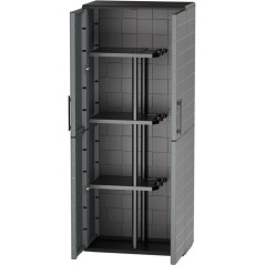 Armoire porte-balai - TOOD - 2 portes + 3 étgageres en polypropylene - 68 x 37 x H.163 cm - Gris