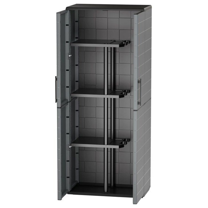 Armoire porte-balai - TOOD - 2 portes + 3 étgageres en polypropylene - 68 x 37 x H.163 cm - Gris Armoire porte-balai - TOOD - 2 portes + 3 étgageres en polypropylene - 68 x 37 x H.163 cm - Gris