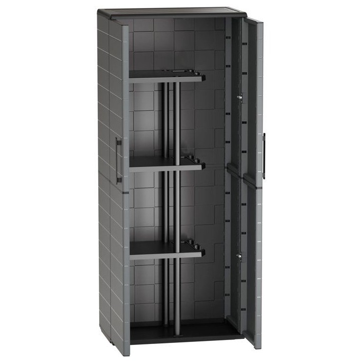 Armoire porte-balai - TOOD - 2 portes + 3 étgageres en polypropylene - 68 x 37 x H.163 cm - Gris Armoire porte-balai - TOOD - 2 portes + 3 étgageres en polypropylene - 68 x 37 x H.163 cm - Gris