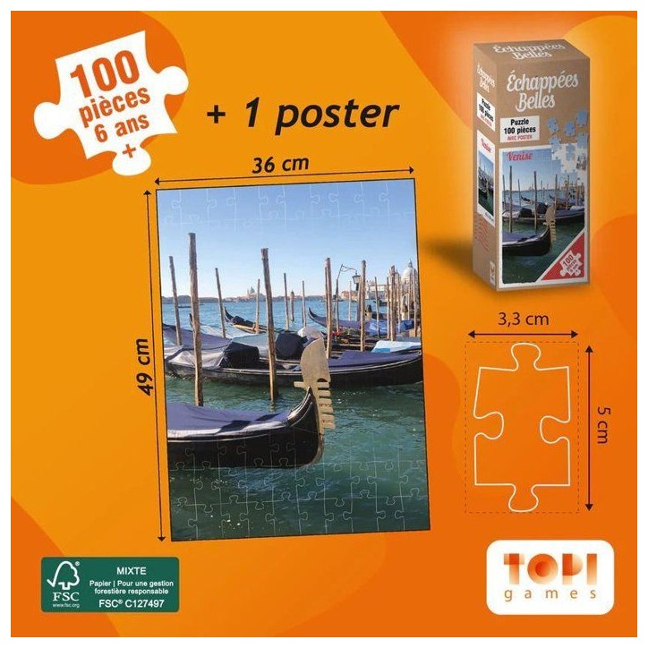 Puzzle - TOPI GAMES - Echappées Belles Venise - 100 pieces - Des 7 ans Puzzle - TOPI GAMES - Echappées Belles Venise - 100 pieces - Des 7 ans