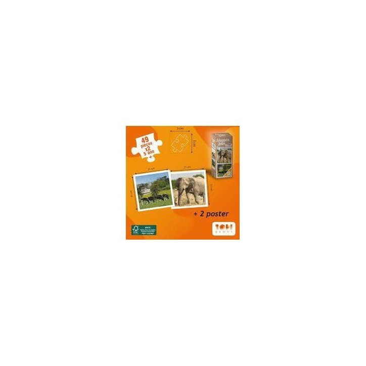 Puzzle - TOPI GAMES - Echappées Belles Animaux - 2x49 pieces - Des 6 ans Puzzle - TOPI GAMES - Echappées Belles Animaux - 2x49 pieces - Des 6 ans