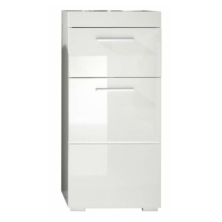 Meuble de salle de bain Rangement bas - 1 porte & 1 tiroir - Blanc - L 37 x P 31 x H 79 cm - AMANDA Meuble de salle de bain Rangement bas - 1 porte & 1 tiroir - Blanc - L 37 x P 31 x H 79 cm - AMANDA