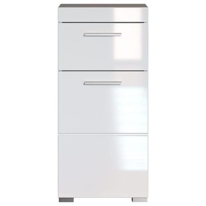 Meuble de salle de bain Rangement bas - 1 porte & 1 tiroir - Blanc - L 37 x P 31 x H 79 cm - AMANDA Meuble de salle de bain Rangement bas - 1 porte & 1 tiroir - Blanc - L 37 x P 31 x H 79 cm - AMANDA