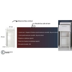 Meuble de salle de bain Rangement bas - 1 porte & 1 tiroir - Blanc - L