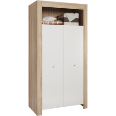 Chambre bébé trio PIA - Lit 70x140 cm + Commode a langer 2 portes + Armoire 2 portes - Décor chene sonoma et blanc mat - TREN