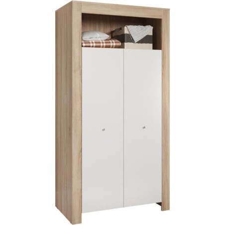 Chambre bébé trio PIA - Lit 70x140 cm + Commode a langer 2 portes + Armoire 2 portes - Décor chene sonoma et blanc mat - TREN