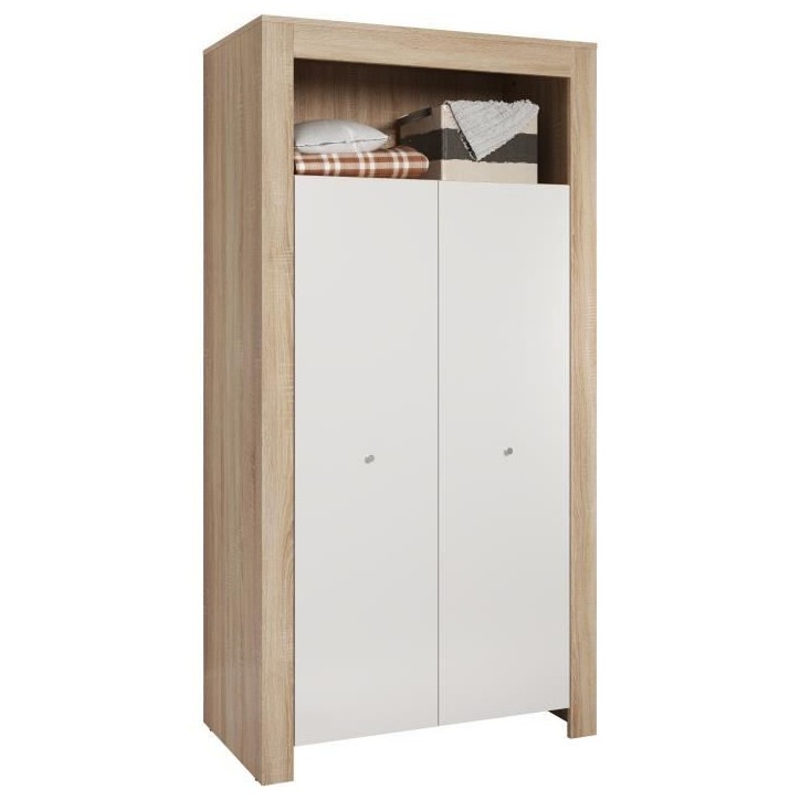 Chambre bébé trio PIA - Lit 70x140 cm + Commode a langer 2 portes + Armoire 2 portes - Décor chene sonoma et blanc mat - TREN Chambre bébé trio PIA - Lit 70x140 cm + Commode a langer 2 portes + Armoire 2 portes - Décor chene sonoma et blanc mat - TREN