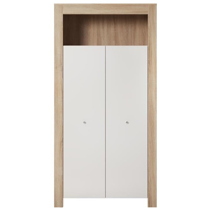 Chambre bébé trio PIA - Lit 70x140 cm + Commode a langer 2 portes + Armoire 2 portes - Décor chene sonoma et blanc mat - TREN Chambre bébé trio PIA - Lit 70x140 cm + Commode a langer 2 portes + Armoire 2 portes - Décor chene sonoma et blanc mat - TREN
