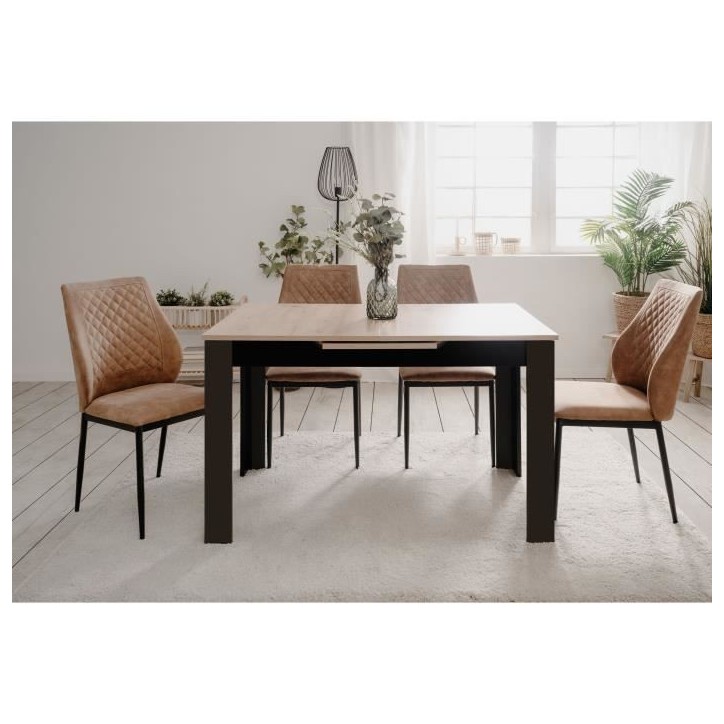 Table extensible - BIRMINGHAM - 80A - Ouverture synchonisée automatique - Chene / noir - 6 / 8 personnes - 125-165 x 75 x 80 cm
