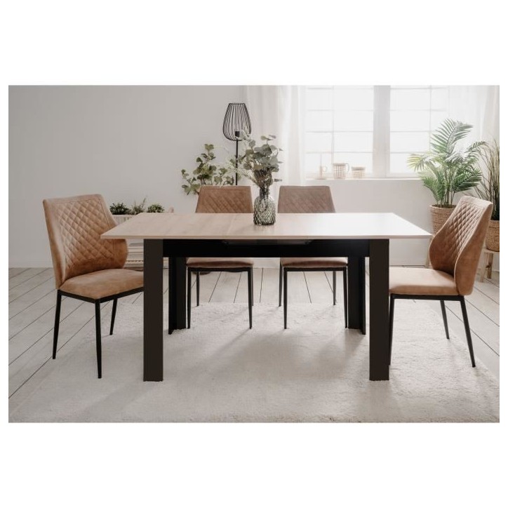 Table extensible - BIRMINGHAM - 80A - Ouverture synchonisée automatique - Chene / noir - 6 / 8 personnes - 125-165 x 75 x 80 cm