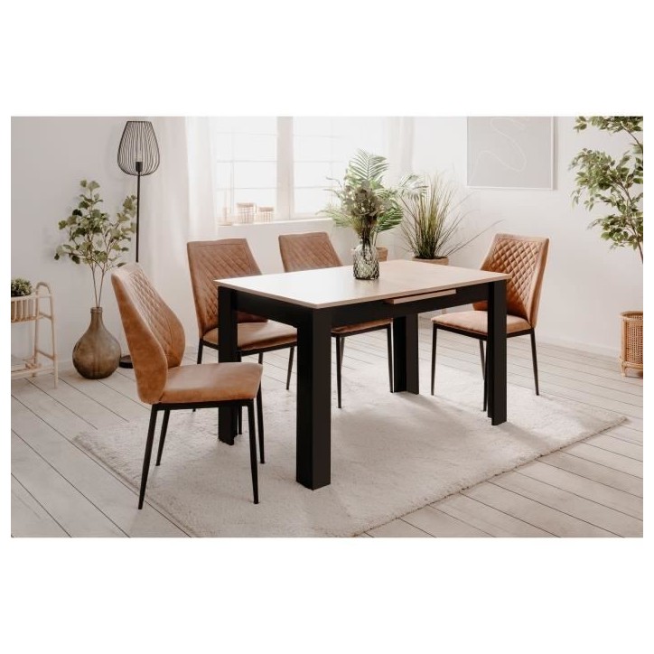 Table extensible - BIRMINGHAM - 80A - Ouverture synchonisée automatique - Chene / noir - 6 / 8 personnes - 125-165 x 75 x 80 cm