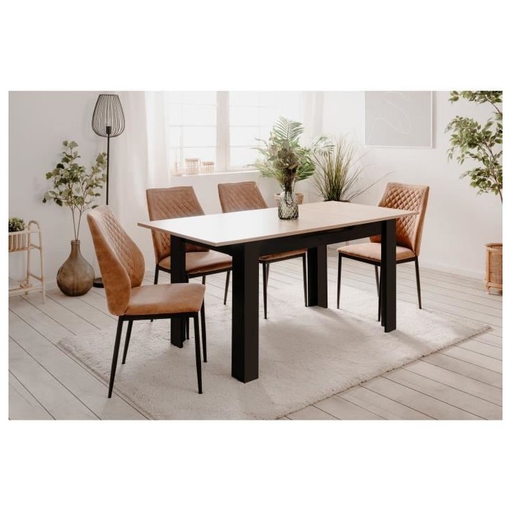 Table extensible - BIRMINGHAM - 80A - Ouverture synchonisée automatique - Chene / noir - 6 / 8 personnes - 125-165 x 75 x 80 cm