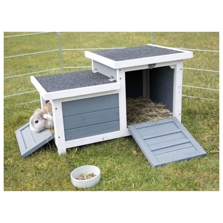 TRIXIE Clapier Habitat Natura - 70 x 43 x 45 cm - Avec deux entrées - Blanc et gris - Pour lapin TRIXIE Clapier Habitat Natura - 70 x 43 x 45 cm - Avec deux entrées - Blanc et gris - Pour lapin