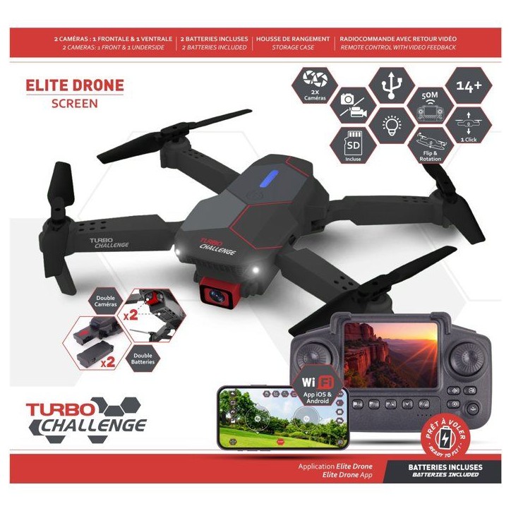 Drone RC en valisette - TURBO CHALLENGE - 400329 - Double caméra - Télécommande écran - Des 14 ans Drone RC en valisette - TURBO CHALLENGE - 400329 - Double caméra - Télécommande écran - Des 14 ans