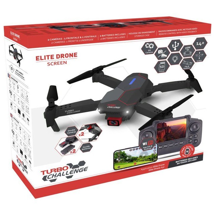 Drone RC en valisette - TURBO CHALLENGE - 400329 - Double caméra - Télécommande écran - Des 14 ans Drone RC en valisette - TURBO CHALLENGE - 400329 - Double caméra - Télécommande écran - Des 14 ans